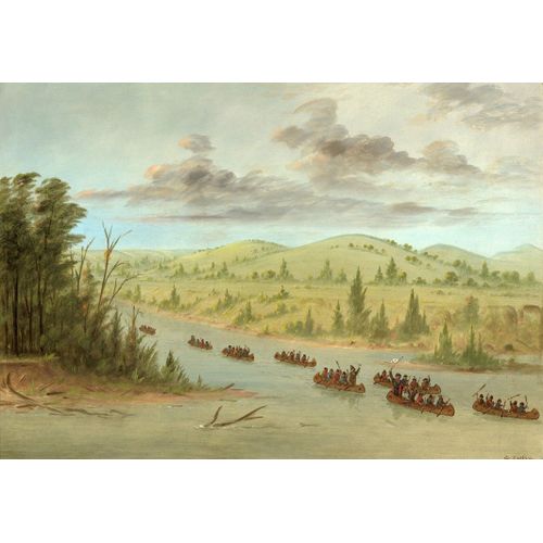 George Catlin : L'expedition De La Salle En Entrant Dans Le Mississippi À Canoës Le 6 Février 1682 - Puzzle 12 Pièces