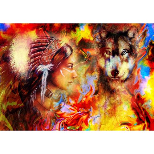 La Femme Indienne Et Le Loup - Puzzle 12 Pièces