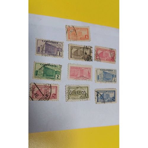 Timbre Colombie Colombia Lot De 10 Timbres Ancien Ref 3317