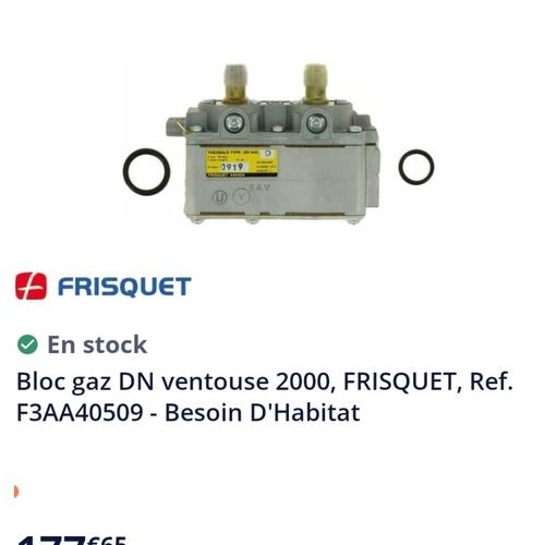 Bloc gaz DN ventouse 2000, FRISQUET, Ref. F3AA40509 