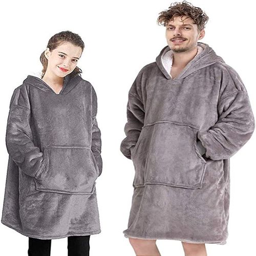 Pyjama À Capuche En Flanelle Épaisse Hiver Vêtements Chauds Paresseux Unisexe Voyage En Famille Camping Taille Universelle Grey