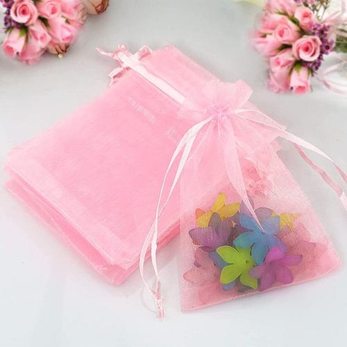 100 PCS rose Sachets Pochettes Cadeau en Organza, Sachet pour Lavande Vide et Faveur de Mariage ( 10 x 12cm)