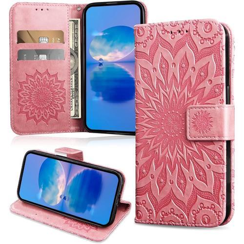 Coque Pour Oppo A52 / Oppo A72 / Oppo A92, Protection Etui En Pu Cuir Portefeuille, Antichoc Housse A Rabat Compatible Avec Oppo A52 / Oppo A72 / Oppo A92, Rose