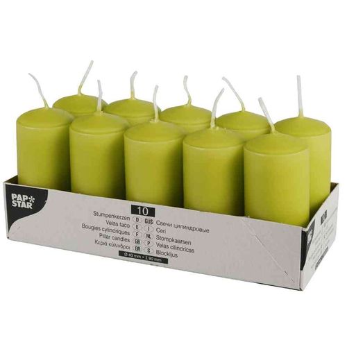 Papstar Bte De 10 Bougies Cylindrique Diam 40 Mm H 90 Mm Vert Kiwi 
