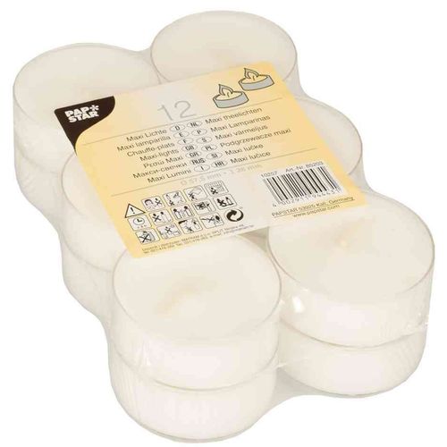 Papstar Pack De 12 Bougies Chauffe-Plat Maxi Diam 57 Mm H 26 Mm Blanc 