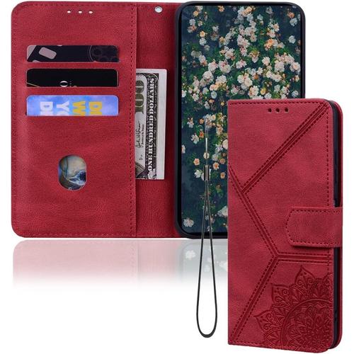 Coque Compatible Avec Samsung Galaxy S20 Fe, Protection Housse Porte Cartes Portefeuille Cuir Pochette Fermeture Magnétique Anti-Choc Étui À Rabat Pour Samsung S20 Fe. Mandala Red Cym