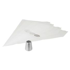 Dr Oetker 1375 Ensemble Douille Flocon De Neige Et 4 Poches À Douille, Douille Patisserie, Poche À Douille, Acier Inoxydable, Plastique, Blanc, Argenté