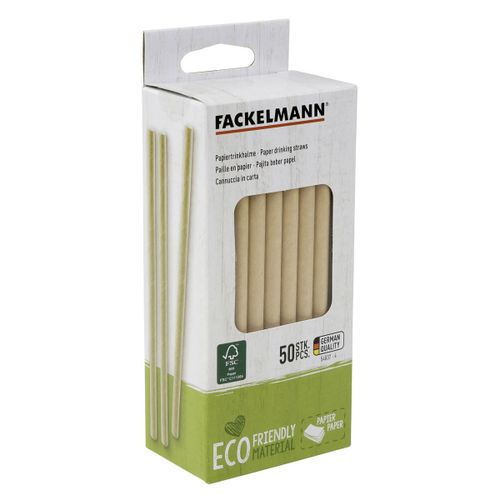 Fackelmann 54837 Petites Pailles Brunes En Papier X50, 50 Petites Pailles En Carton, Papier Fsc, 15x0,8cm
