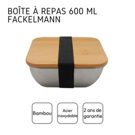 Fackelmann 684081 Lunchbox Pour Micro-Ondes En Inox 600ml, Boite Repas Pour Le Midi, Acier Inoxydable, Couvercle En Bambou, 13x13cm