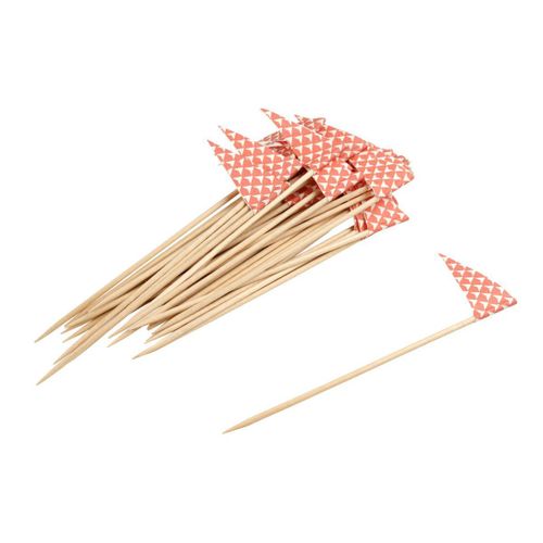 Fackelmann 31016 Piques En Bois À Drapeau, Pics À Cocktail Ou Apéritif, Rose, Papier, Bois De Bouleau Et Papier Fsc, 12x4cm