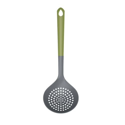 Fackelmann 687053 Ecumoire De Cuisine En Bioplastique, Écumoire De Cuisine, Écumoire, Ustensile De Cuisine, Bioplastique, Vert, Gris, 34 X 11,3 Cm