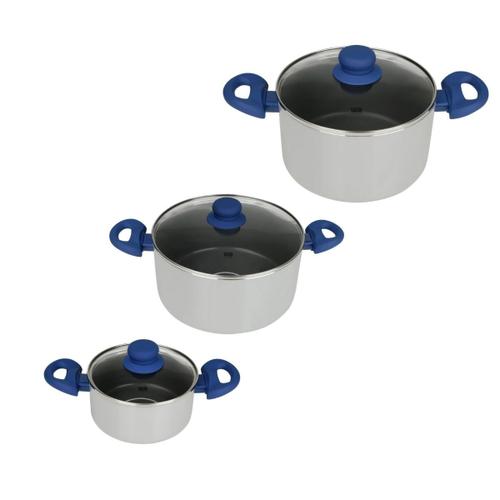 Tasty 9998550 Set De 3 Faitout Doseur D'huile Et Couvercle, Faitout, Casserole, Casserole Aluminium, Casserole, Aluminium Pressé, Polyester Silicone, Verre, Greblon® C3, Gris, 16cm, 20cm, 24cm