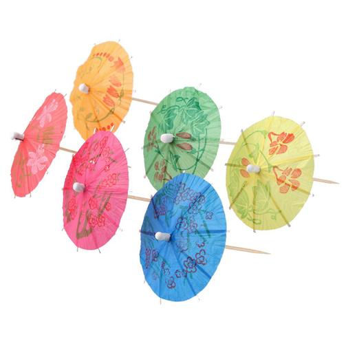 Fackelmann 9987350 2 Lots De 20 Piques Parasol, Piques En Bois, Pique Mini Parasol, Piques À Cocktail, Bois, Papier, Multicolore, 10 Cm