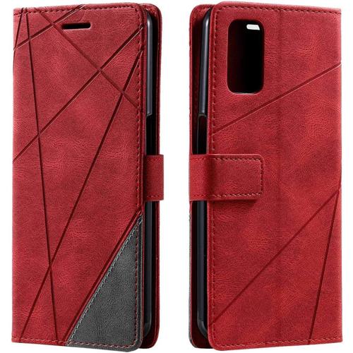 Coque Pour Oppo A52 / Oppo A72 / Oppo A92, Portefeuille Etui En Pu Cuir Antichoc Tpu, Housse A Rabat Compatible Avec Oppo A52 / Oppo A72 / Oppo A92, Rouge