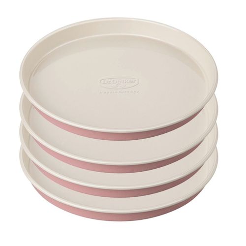 Dr Oetker 4654 Set De 4 Moules Pour Gâteaux À Étages, Set Layer Cakes, Moules Design Rétro, Moules À Gâteaux Antiadhésifs, Acier Inoxydable, Céramique, Rose, Blanc, Diamètre 17 Cm