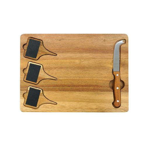 Fackelmann 31807 Set À Fromage, Plateau De Fromage Et De Charcuterie, Plateau Fromage Avec Couteau Et Ardoise, Bois, 32,5 X 23,5 X 1,8 Cm