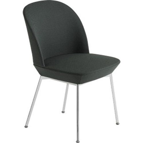 Chaise Oslo Tissu Vert Foncé Twill Weave 990 & Piètement Chrome - Muuto