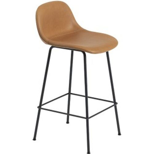 Tabouret Avec Dossier Fiber Cuir Cognac & Piètement Acier H87,5 Cm - Muuto
