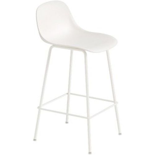 Tabouret Avec Dossier Fiber Composite Bois Et Plastique Blanc & Piètement Acier H87,5 Cm - Muuto