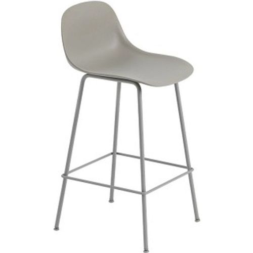 Tabouret Avec Dossier Fiber Composite Bois Et Plastique Gris & Piètement Acier H87,5 Cm - Muuto