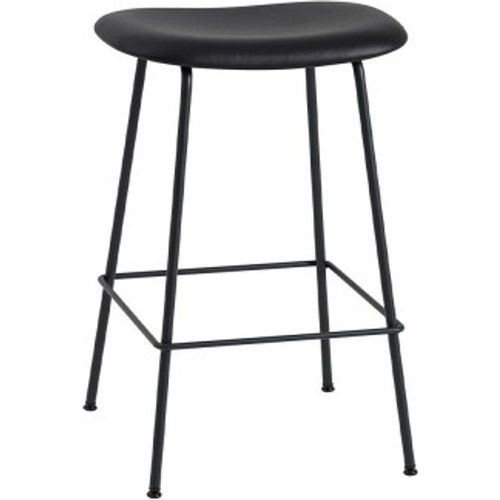 Tabouret Fiber Cuir Noir & Piètement Acier H66 Cm - Muuto