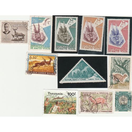 11 Timbres D'afrique - Animaux - Cervidés