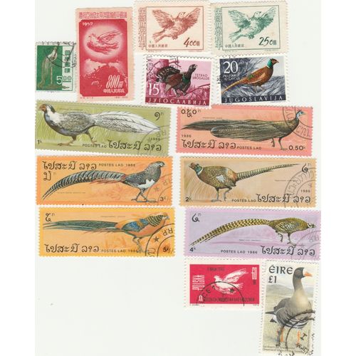 14 Timbres Oblitérés De Divers Pays - Oiseaux - Pigeons, Faisans, Oie