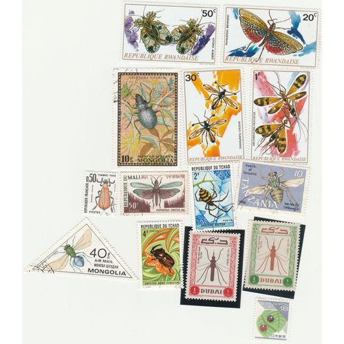 14 Timbres De Divers Pays - Animaux - Insectes Et Araignées