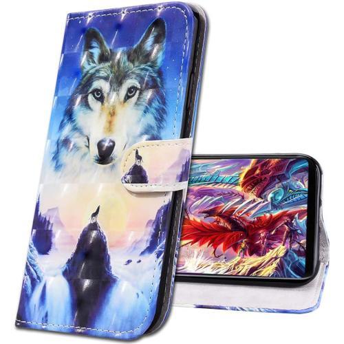 Samsung A30s Etui A Rabat 3d Design Portefeuille Housse [Magnetique] [Fonction Stand] [Porte Carte] Pu Cuir Protection Coque Pour Samsung Galaxy A30s / A50. Cy Sunrise Wolf