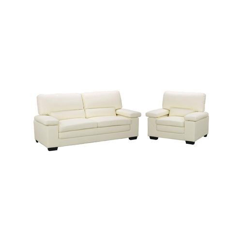 Canapé 3 Places Et Fauteuil En Cuir De Buffle Ivoire Mimas Ii