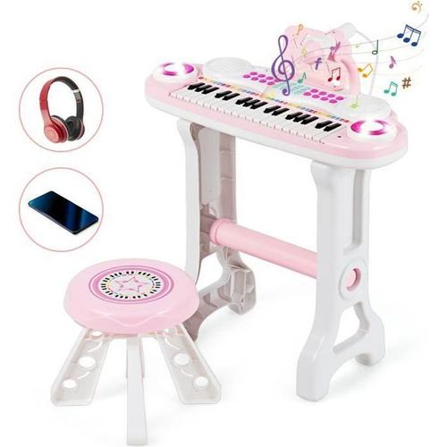 Costway Clavier Electronique Piano Pour Enfants 37 Touches-4 Effets De Percussion-8 Instruments,Microphone, Lumière 18 Mois + Rose