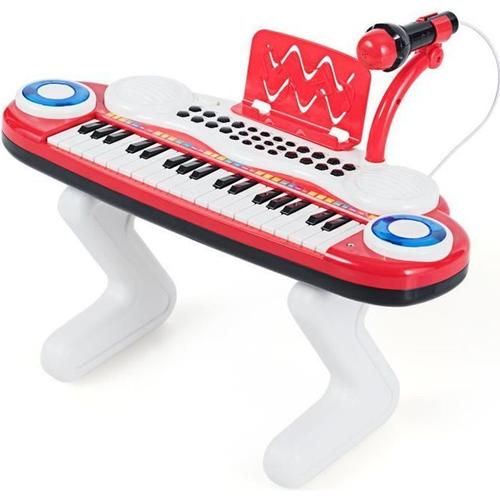 Costway Clavier De Piano Electronique À 37 Touches Pour Enfants Jouet Piano Educatif Portable Avec Lumière Rythmique Rouge