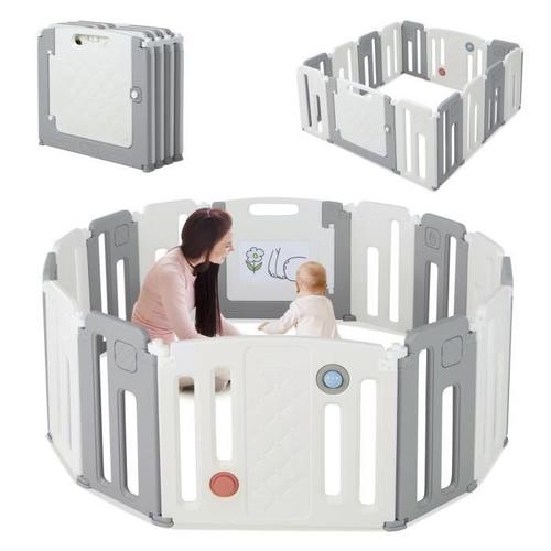 Costway Parc Bébé Plastique Pliable 12+2 Panneaux D'activité Et De Porte Planche À Dessin Forme Modulable Barrière Sécurité Enfant