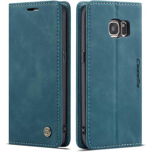 Coque Compatible Avec Samsung Galaxy S7,Etui En Cuir Flip Housse Portefeuille Avec Magnetique Case Bumper Coque-Bleu