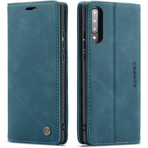 Coque Compatible Avec Samsung Galaxy A30s/A50s/A50,Etui En Cuir Flip Housse Portefeuille Avec Magnetique Case Bumper Coque-Bleu