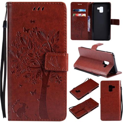 Coque Pour Samsung Galaxy A8 2018 Coque Housse Case Portefeuille Etui Pour Samsung Galaxy A8 2018 Flip Cover Cuir Porte Carte Magnetique Protection Pour Galaxy A8 2018,Etui Marron