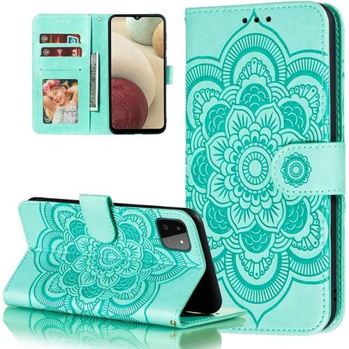 Etui De Protection Mandala Pour Samsung Galaxy A51 4g - En Cuir Synthetique De Qualite Superieure - Avec Porte-Cartes - Avec Cordon - En Relief - Vert
