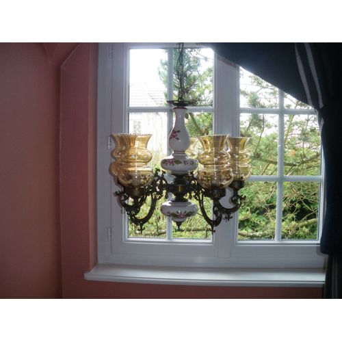 Lustre 5 Branches En Ceramique Et Laiton