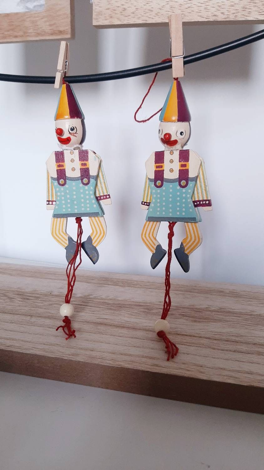 Pantin Clown Articulé En Bois,Vintage Année 1990