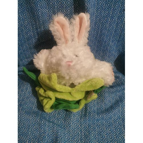 Doudou Peluche Lapin Blanc Chou Vert Cmp Marionnette