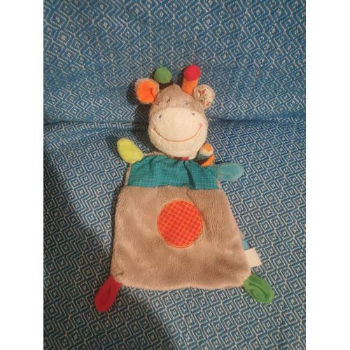 Doudou Plat Girafe Gris Bleu Carreaux Rond Orange Pois Rouge Multicolore Mots D'enfants