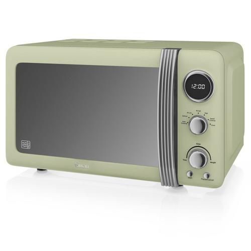 Retro Micro-ondes Numérique 20L, 5 Niveaux Puissance, Décongélation, Minuterie, 800W, Vert, SWAN, SM22030GNEU