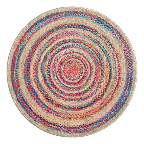 Vercai Rugs Collection Brady - Tapis Rond À Poils Longs - Tapis Doux Pour Le Salon - Polyester - Multi-Beige - 150x150 Cm
