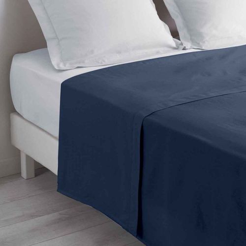 Drap Plat En Coton "Biolina" 180x290cm Bleu Nuit