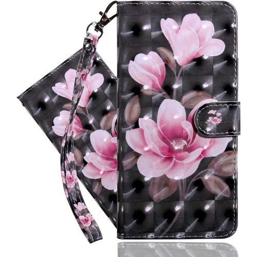 Google Pixel 3a Étui Pu Cuir 3d Désign Magnétique Clasp Antichoc Durable Bookstyle Porte Carte Stand Étui À Rabat Coque Pour Google Pixel 3a Pink Flower Black Bx