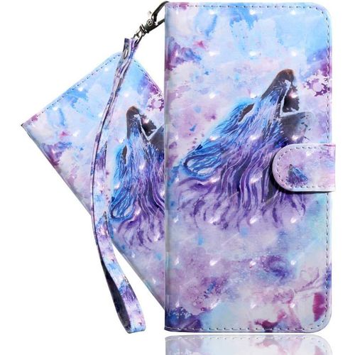 Google Pixel 3a Étui Pu Cuir 3d Désign Magnétique Clasp Antichoc Durable Bookstyle Porte Carte Stand Étui À Rabat Coque Pour Google Pixel 3a Purple Wolf Bx