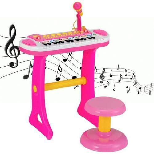Costway Piano Pour Enfants De 3+ Ans Avec 31 Touches,Tabouret,Microphone, Effets Lumineux, 8 Tonalités,7 Rythmes, 45x23x45cm, Rose