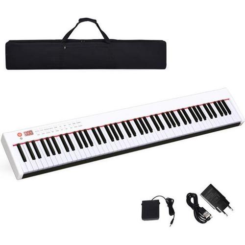 Costway Clavier Électronique Portable 88 Touches Lestées Fonction Bluetooth Interface Midi Haut-Parleurs Pédale De Sustain Blanc