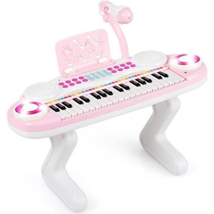 COSTWAY Clavier de Piano Electronique à 37 Touches pour Enfants Jouet Piano  Educatif Portable avec Lumière Rythmique Rose