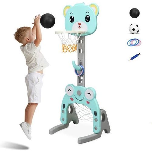 Costway Panier De Basket Enfants 3 En 1 : Jeu De Football Et De Anneau, Hauteur Ajustable 133-158 Cm Vert